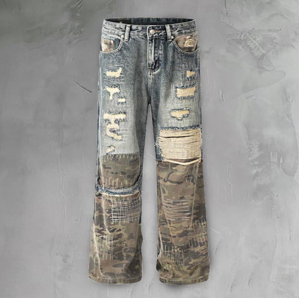 Retro Patchwork Camo Jeans