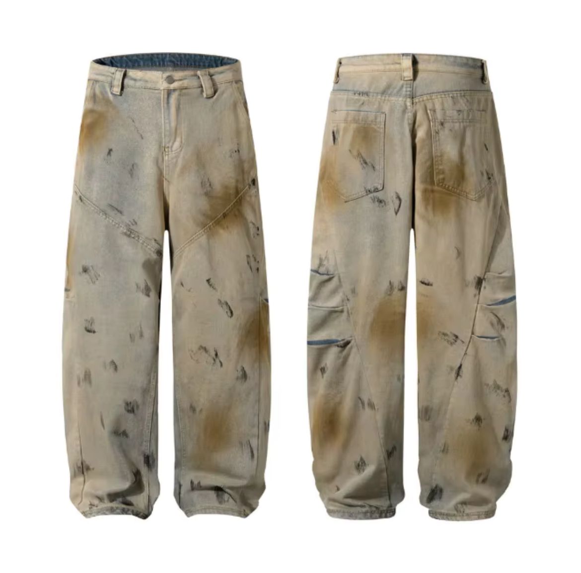 Paint Splatter Gradient Wash Baggy Wide Leg Jeans