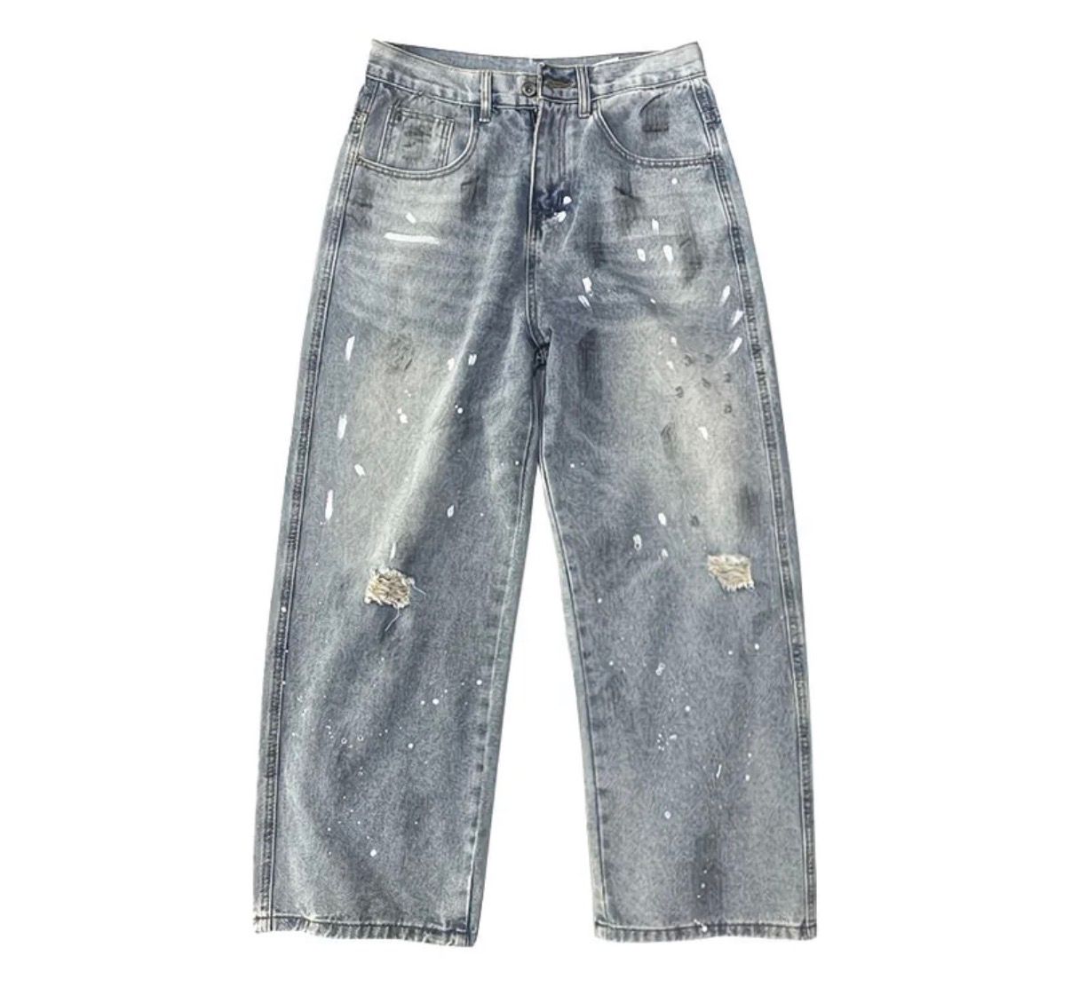 Paint-Splattered Baggy Jeans