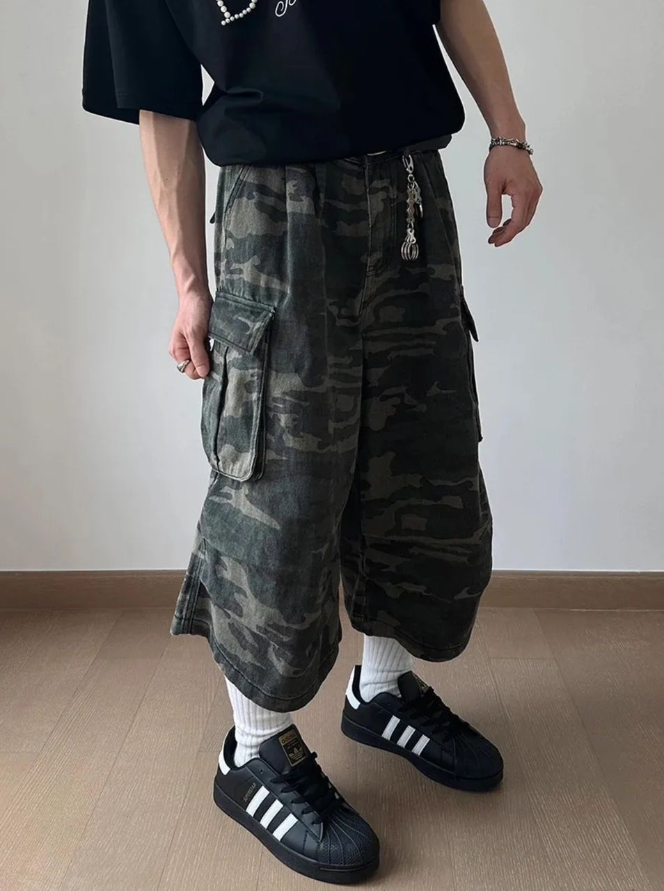 Baggy Camouflage Cargo Denim Shorts