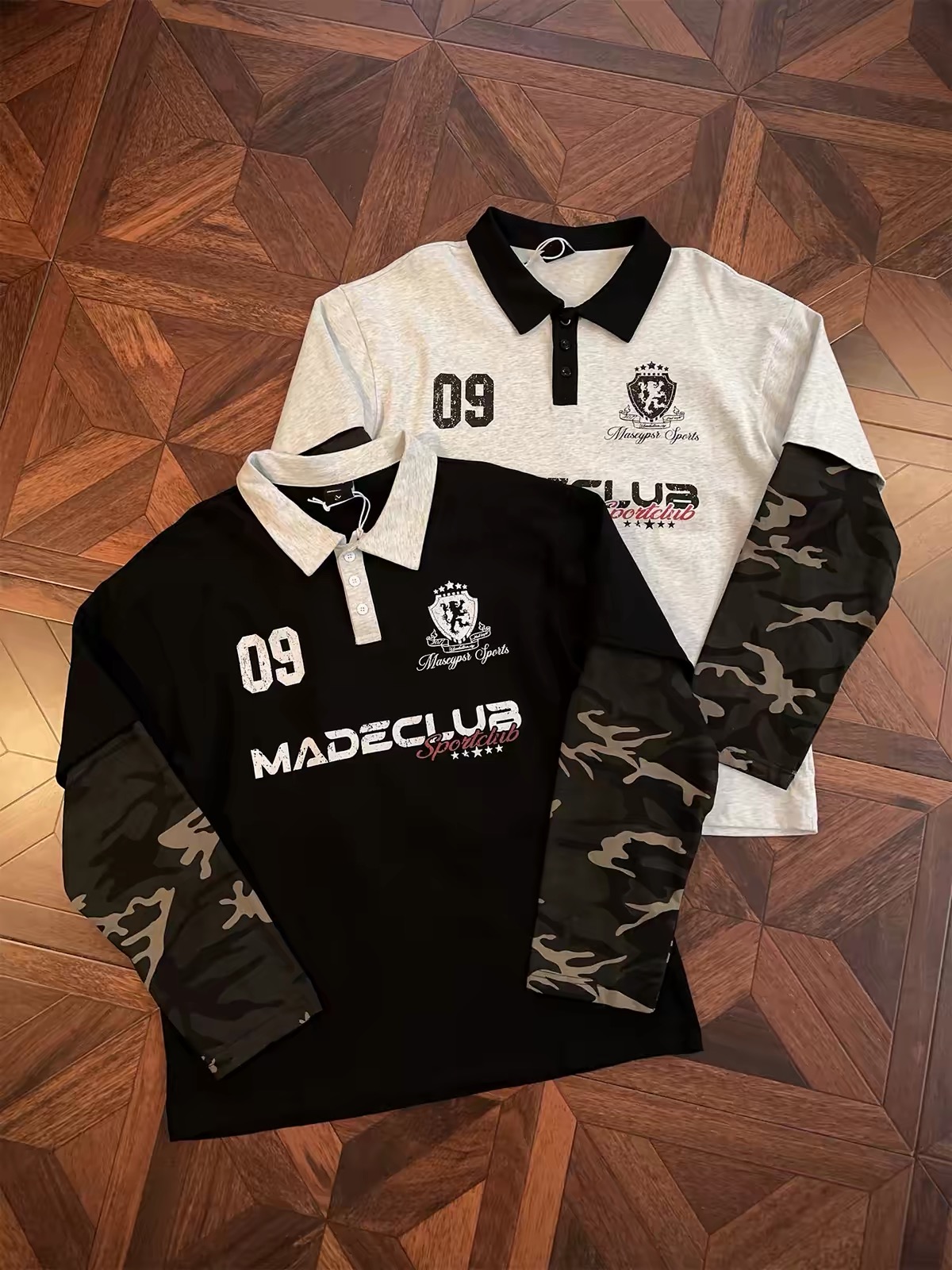 MASECLUB Sportclub Faux‑Layered Camo Sleeve Polo 2