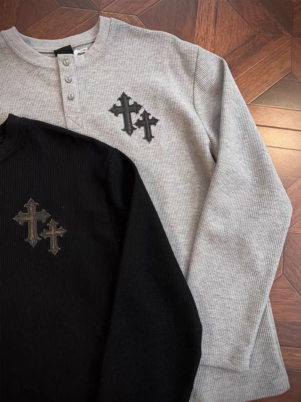 Chrome Hearts Cross Patch Henley Thermal Long‑Sleeve 9