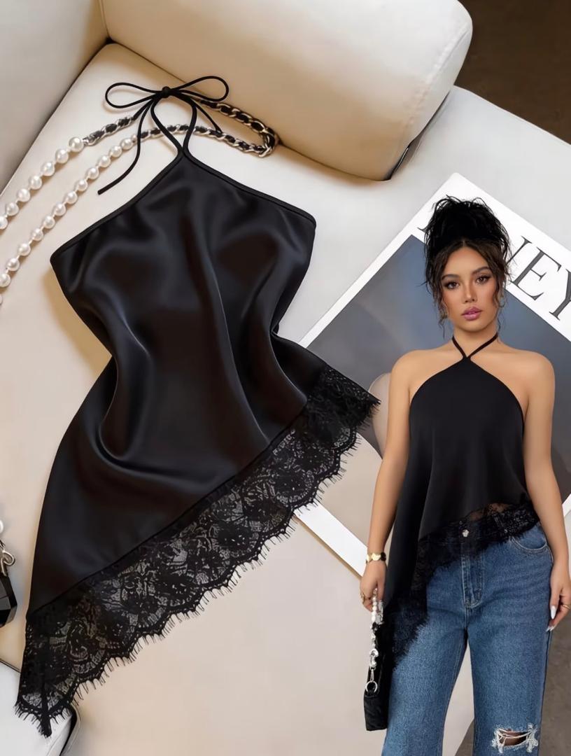 Satin Lace Halter Top