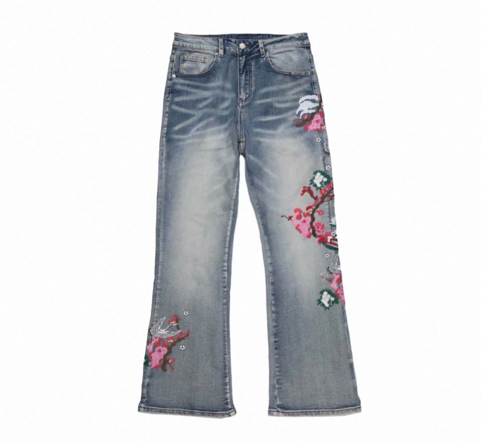 Cherry Blossom Embroidered Bootcut Jeans
