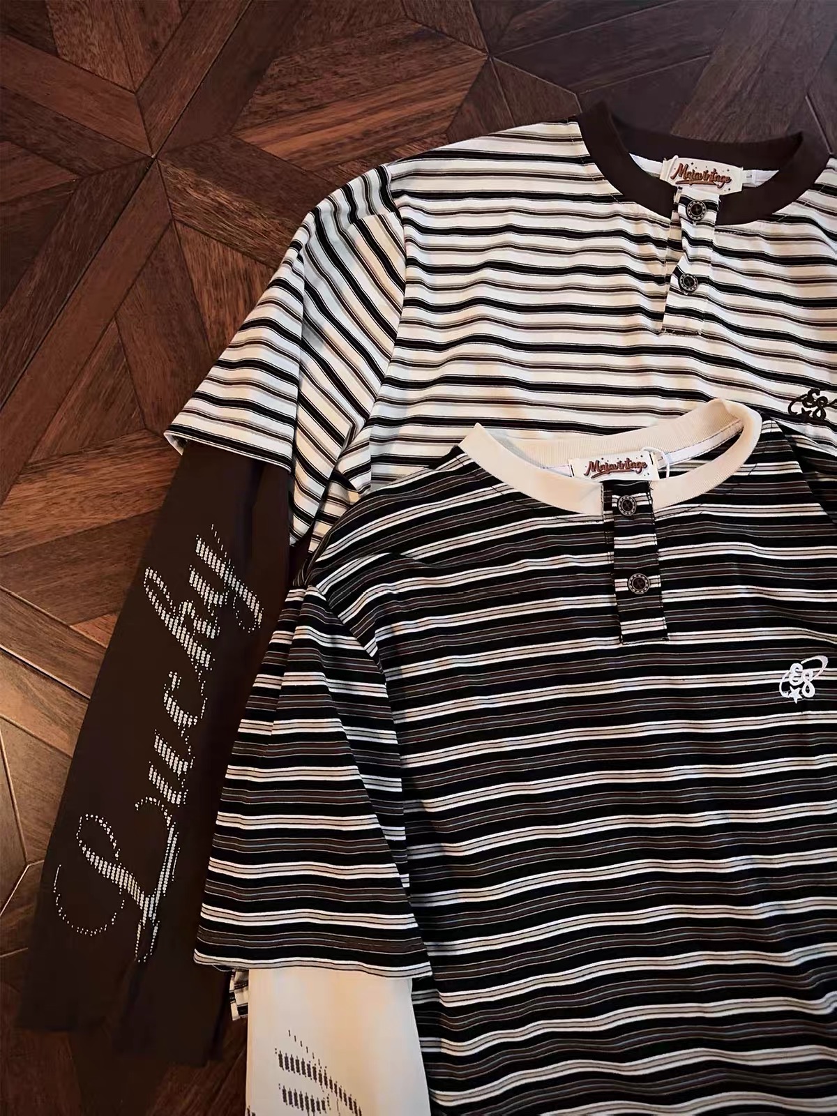 Layered Striped Henley T‑Shirt 6