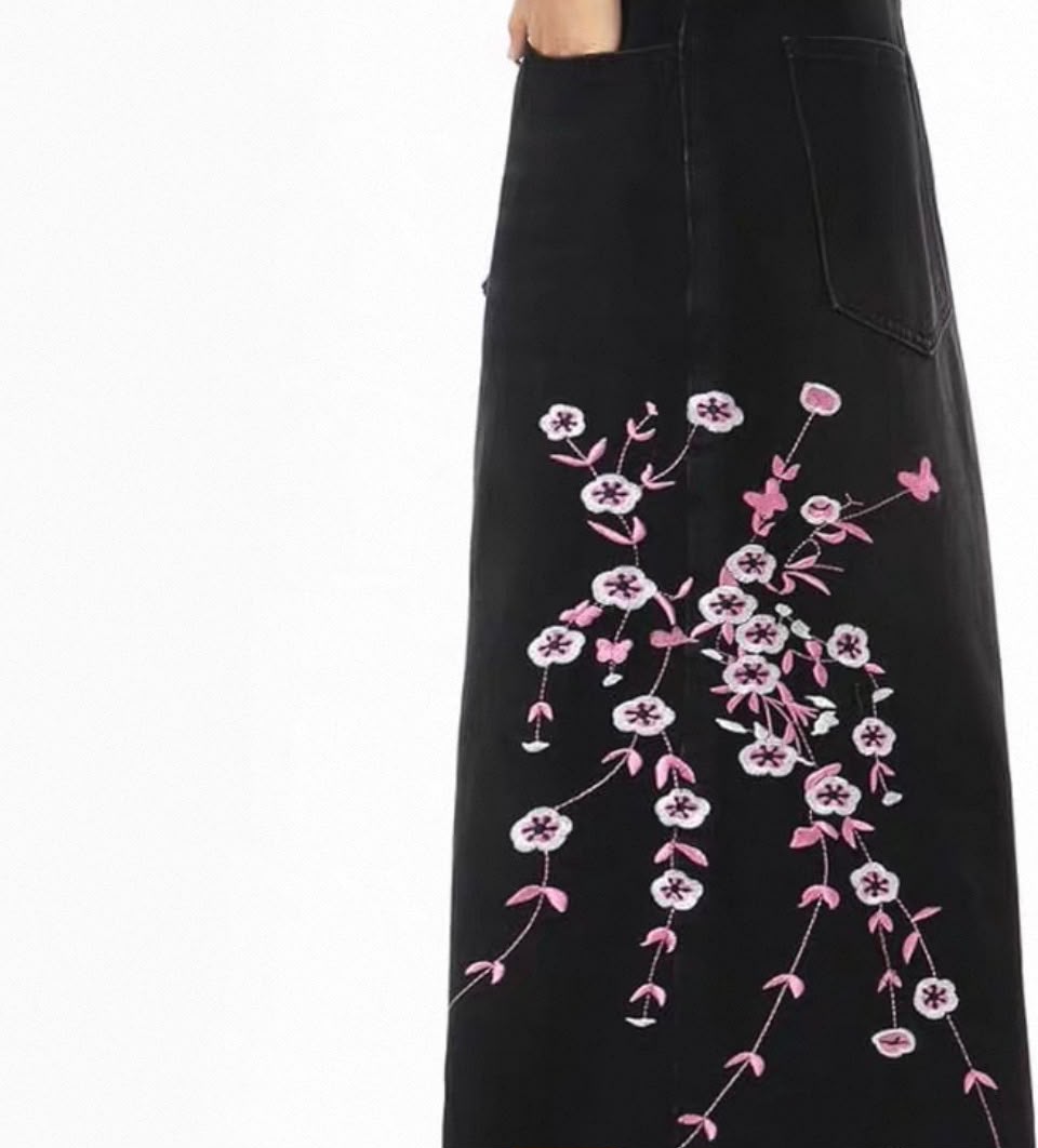 Sakura Embroidered Wide-Leg Denim Jeans 4