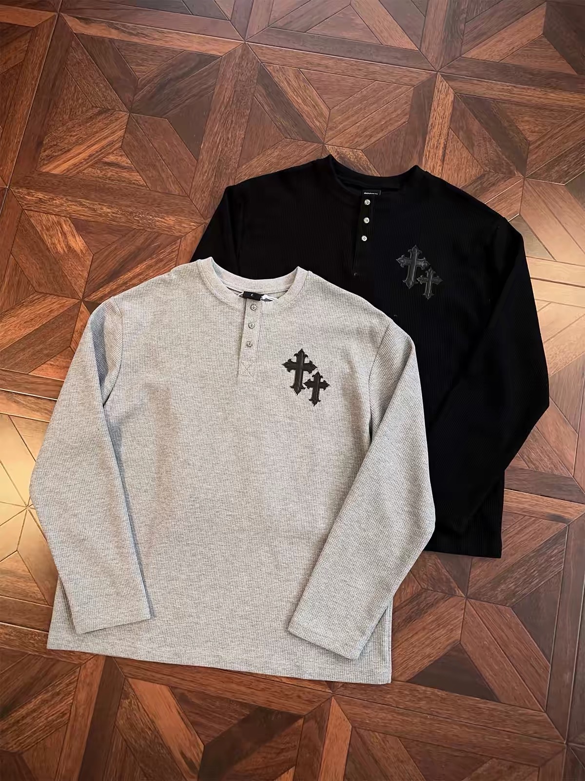 Chrome Hearts Cross Patch Henley Thermal Long‑Sleeve