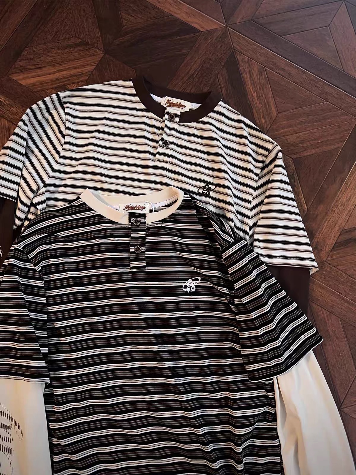 Layered Striped Henley T‑Shirt 4