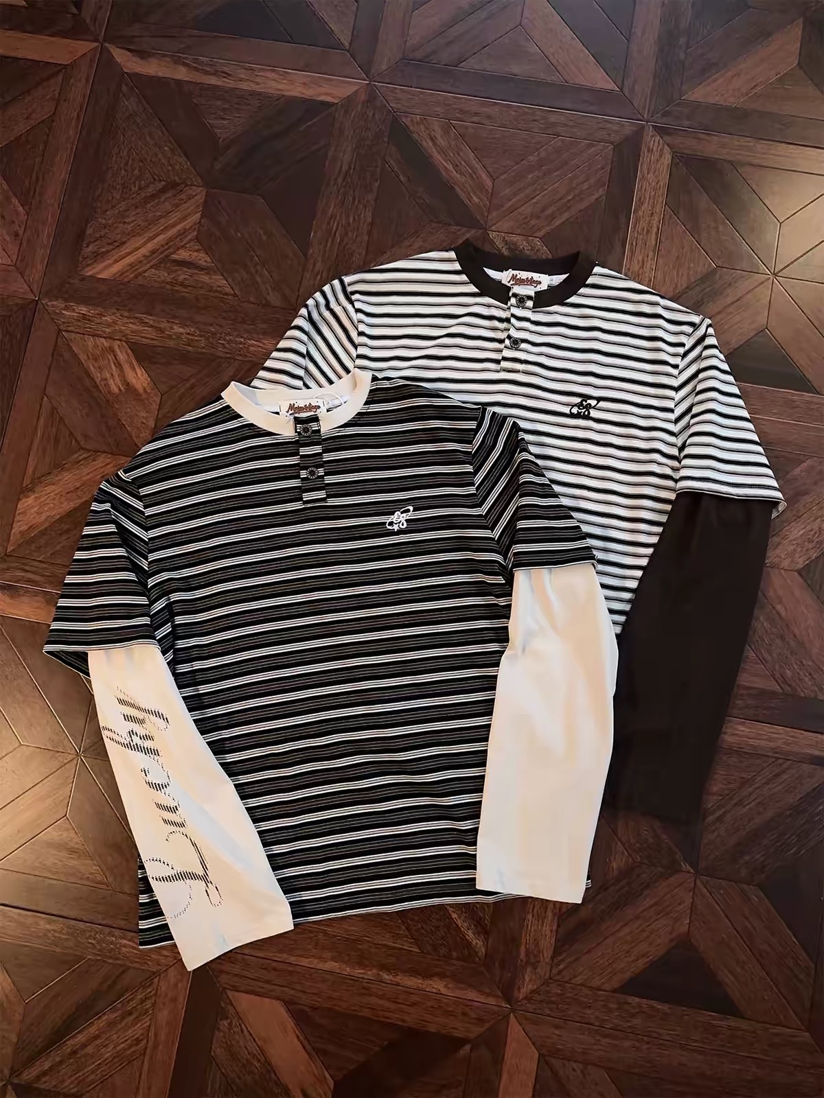 Layered Striped Henley T‑Shirt