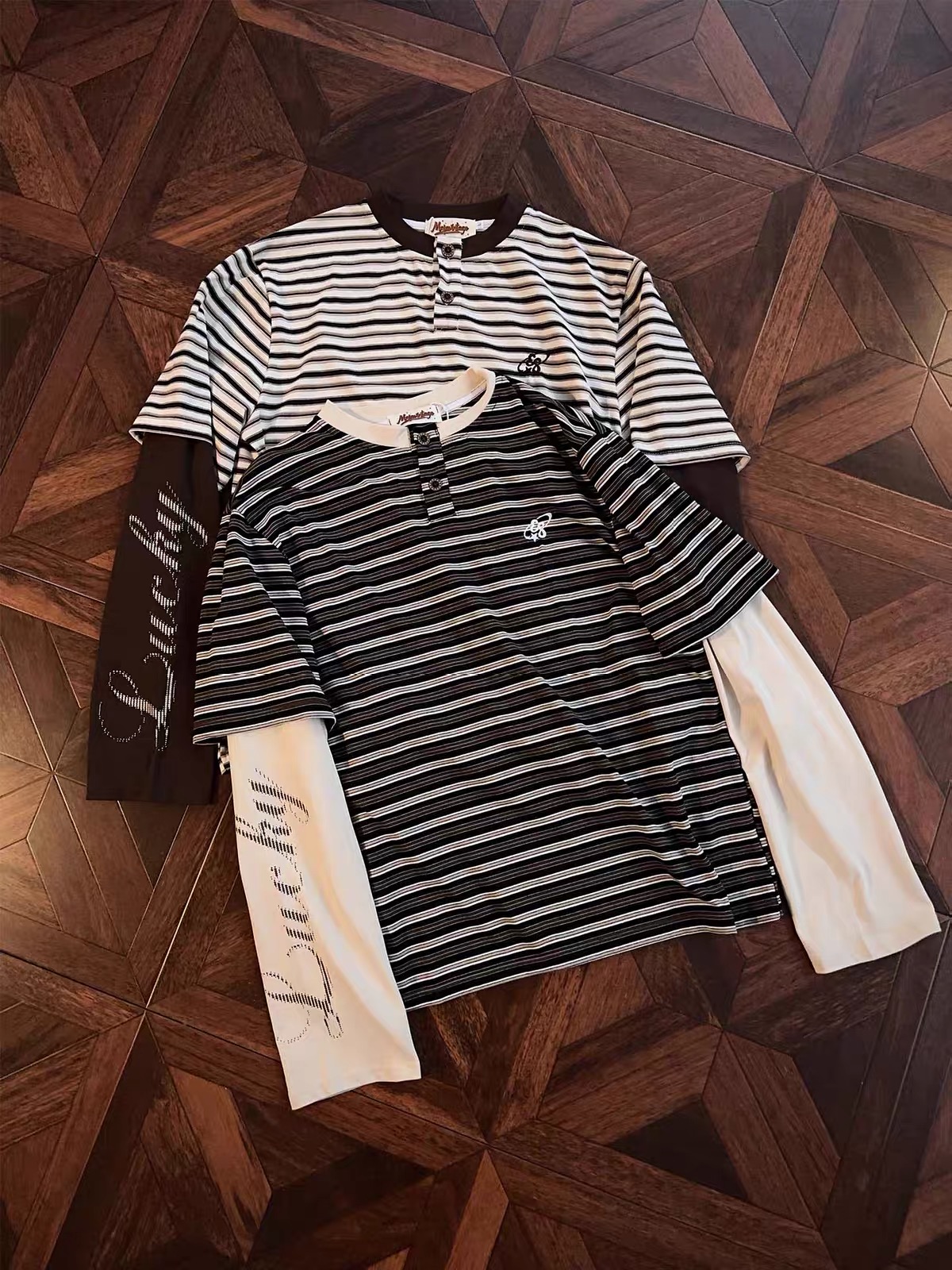 Layered Striped Henley T‑Shirt 3