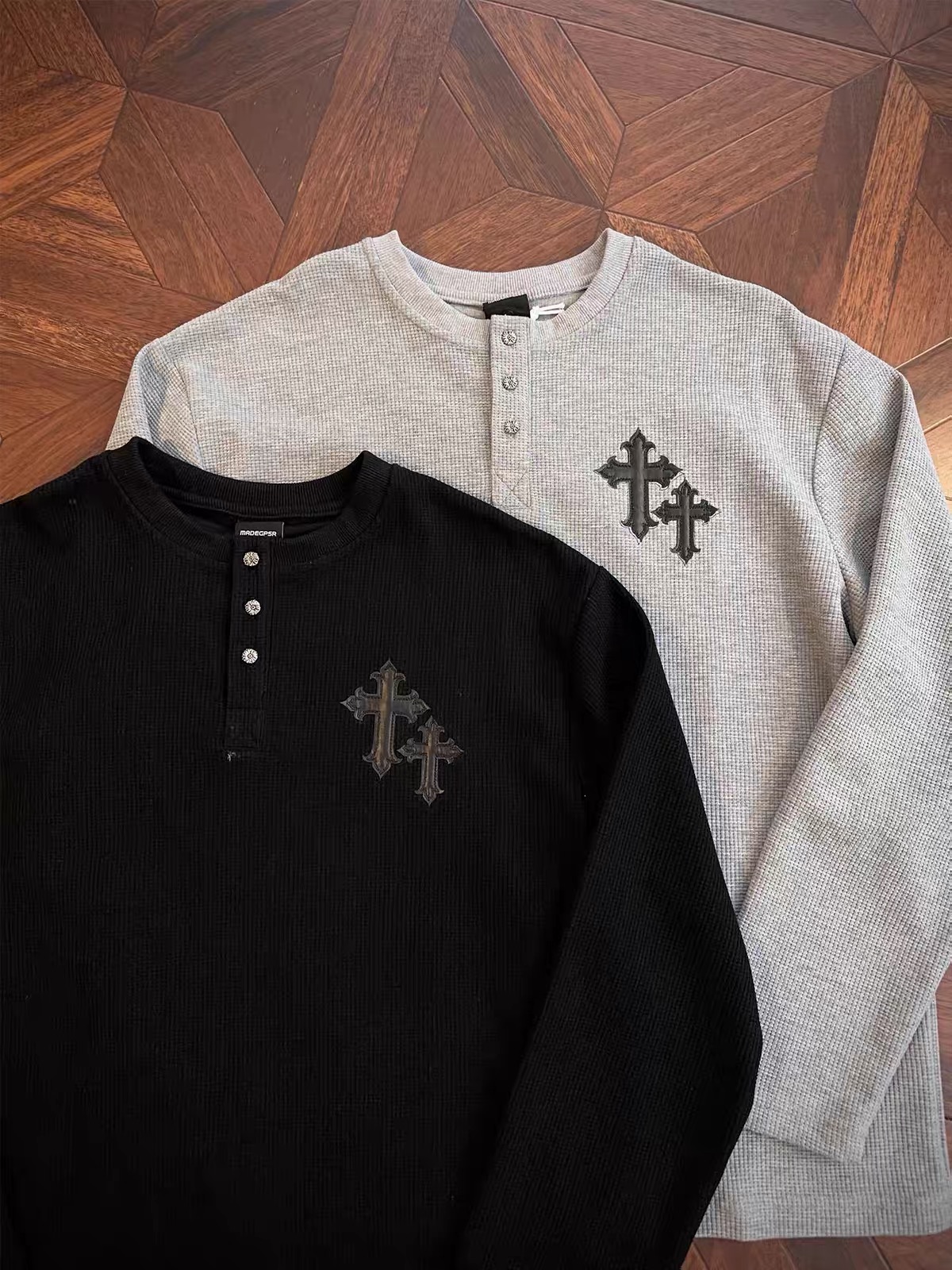Chrome Hearts Cross Patch Henley Thermal Long‑Sleeve 8