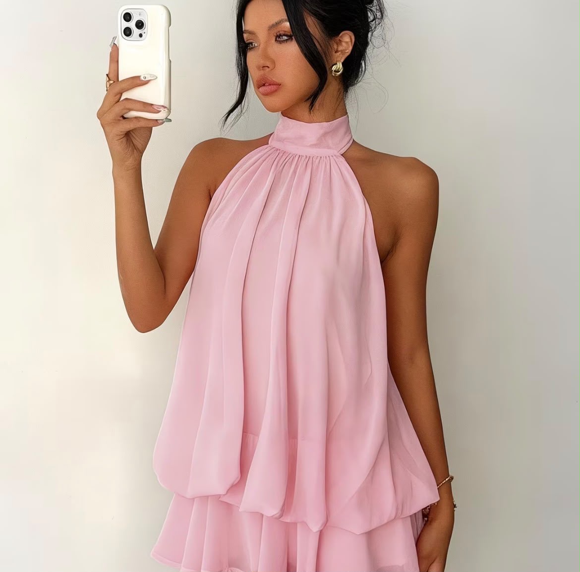 High-Neck Chiffon Halter Top