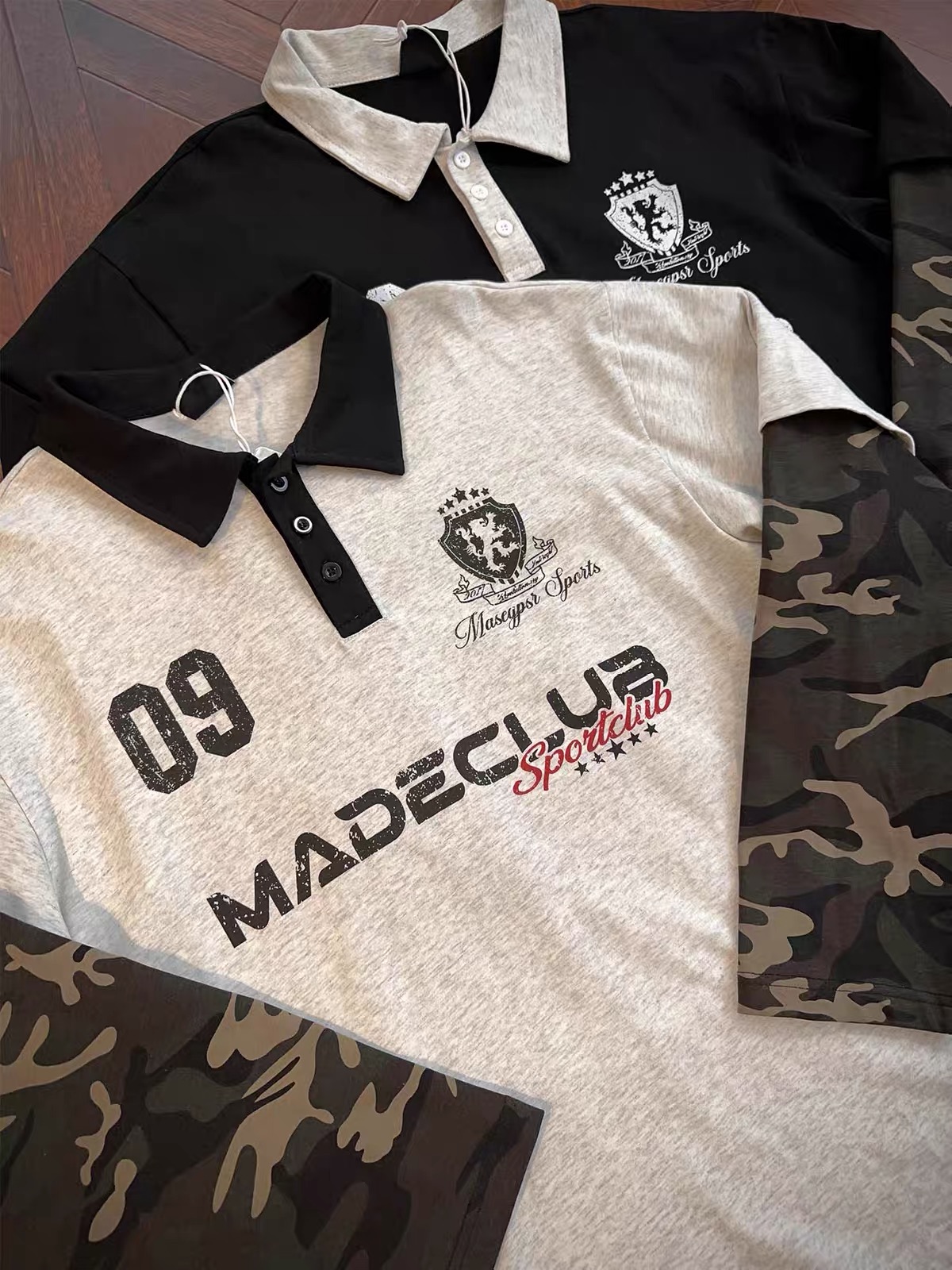 MASECLUB Sportclub Faux‑Layered Camo Sleeve Polo 3