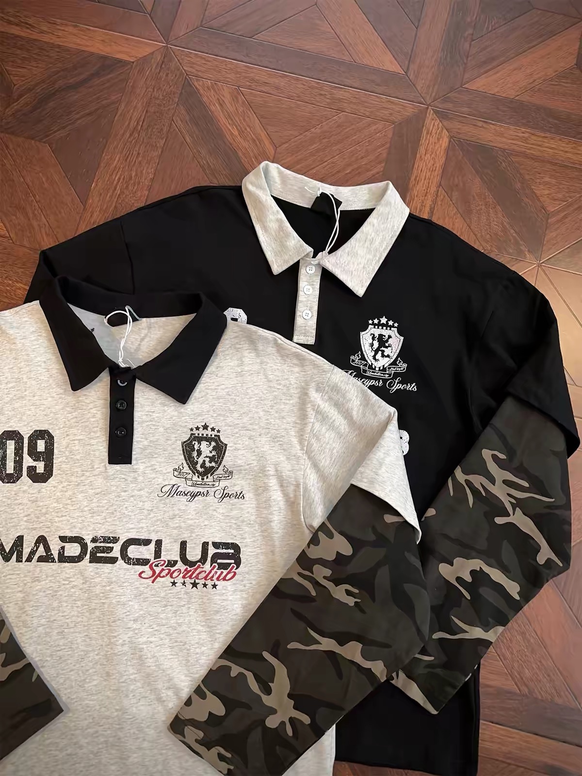 MASECLUB Sportclub Faux‑Layered Camo Sleeve Polo 5