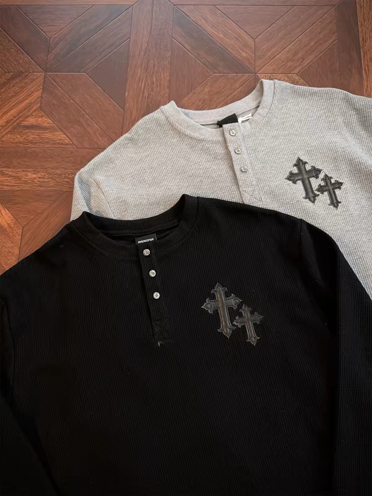 Chrome Hearts Cross Patch Henley Thermal Long‑Sleeve 7