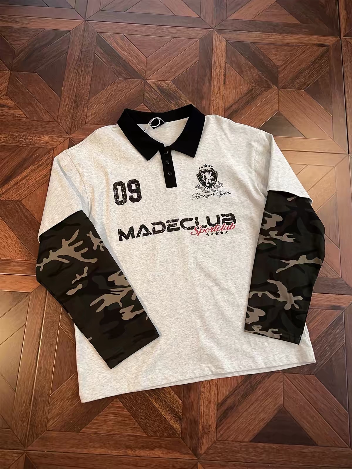 MASECLUB Sportclub Faux‑Layered Camo Sleeve Polo 9