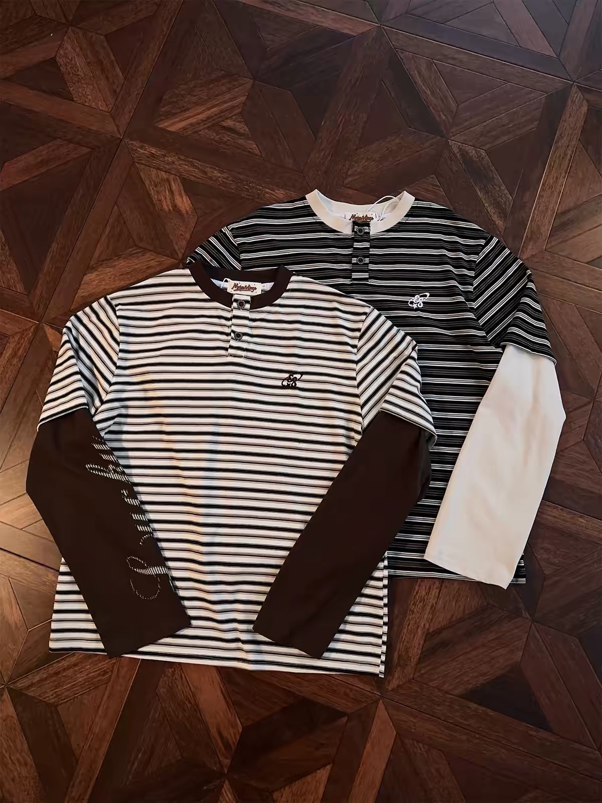 Layered Striped Henley T‑Shirt 2